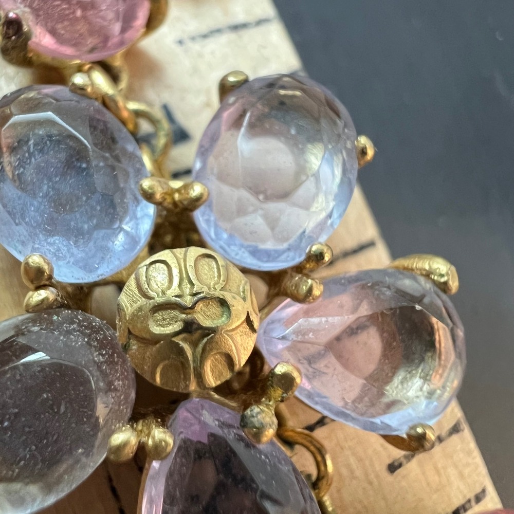 Coach Daphne Pink Glass Floral Drop‎ Necklace Gold Tone Signed Rare - Picture 9 of 11